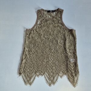 BKE Taupe Crocheted Lace Sleeveless Tank Top